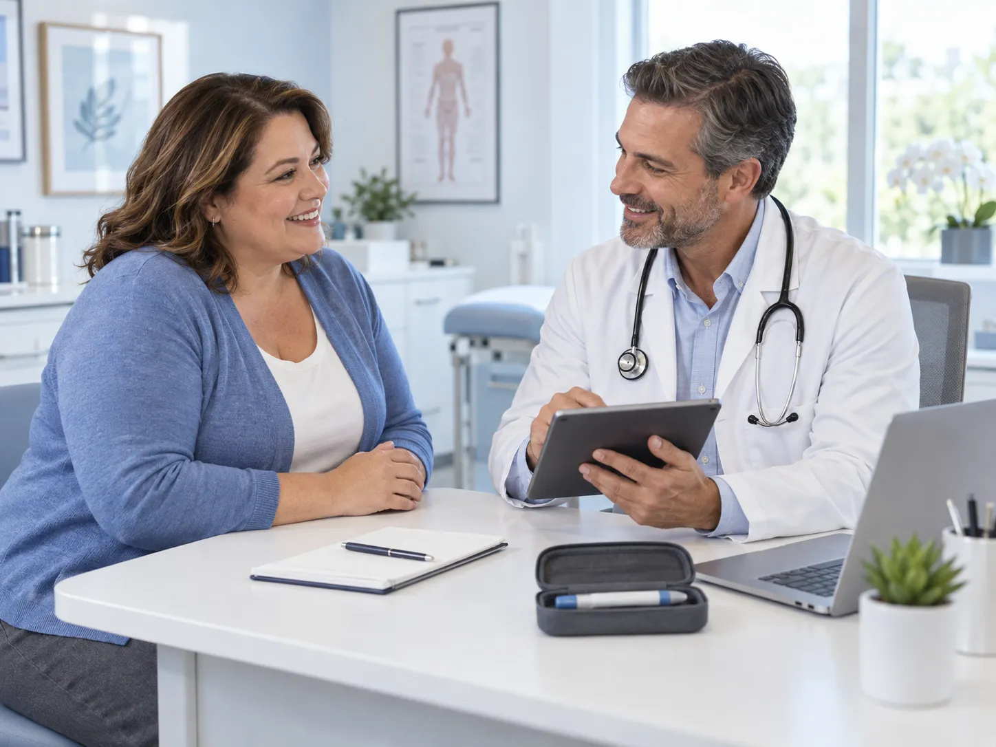 A patient discussing medical weight loss with a clinician
