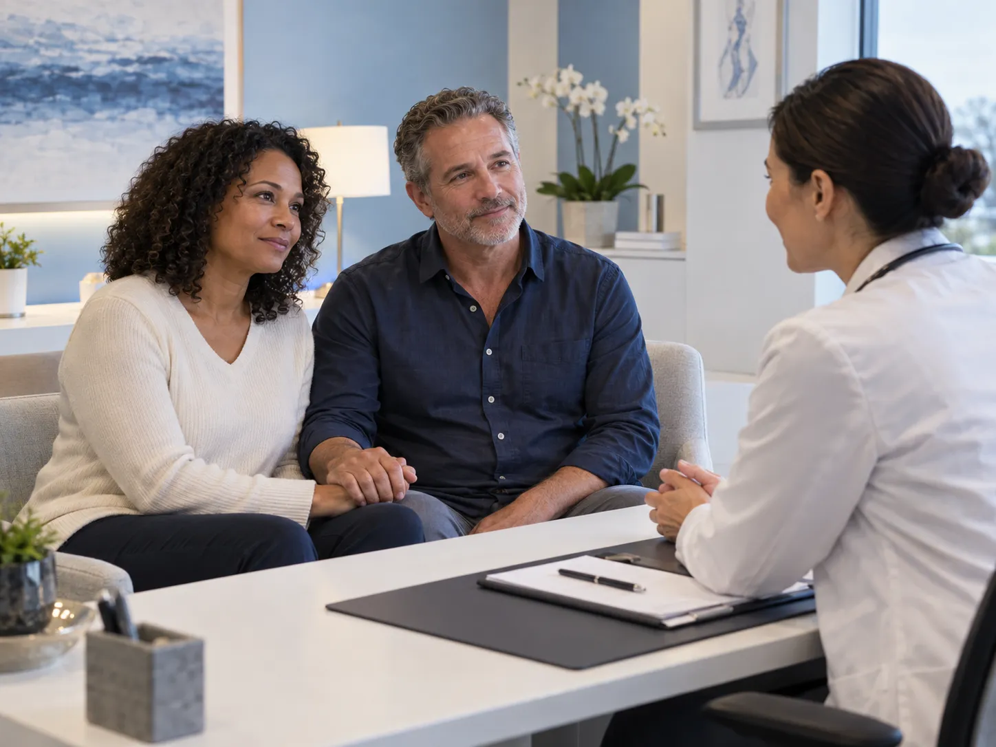 A couple discussing sexual wellness with a physician