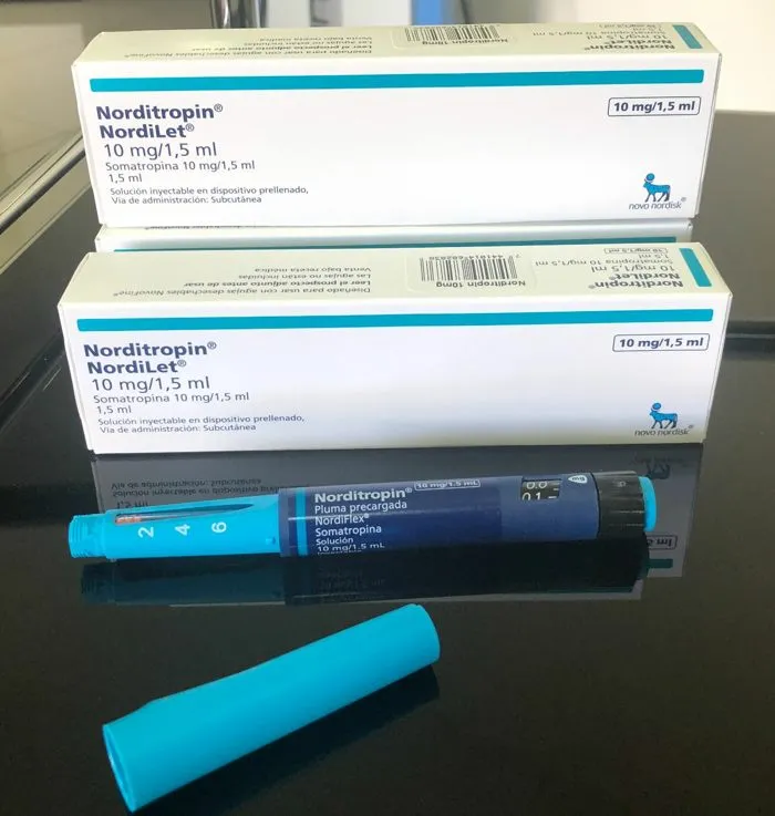 Norditropin NordiLet packaging and a NordiFlex pen at Age Metrics Medical